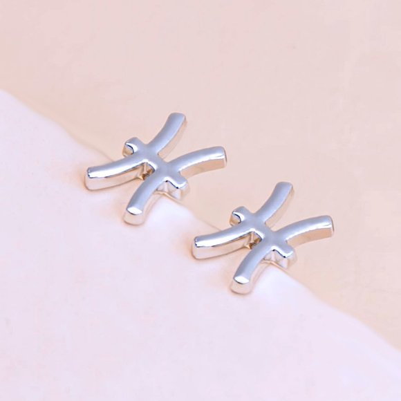 Pisces Zodiac Silvertone Stud Earrings NEW! 1093x2 - Picture 2 of 3